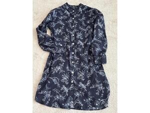 Thought Long Sleeve Organic Cotton Button-Up Dress with Bird and Floral Print